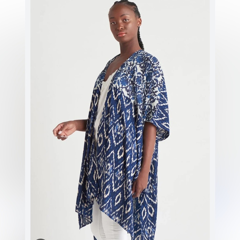 Indigo Ikat Kimono Coverup